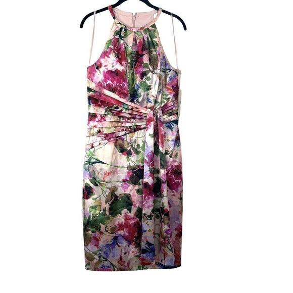 New Eliza J Size 8 Floral Printed Cut Out Sash Dress Watercolor Art To Wear NWT - Picture 2 of 10